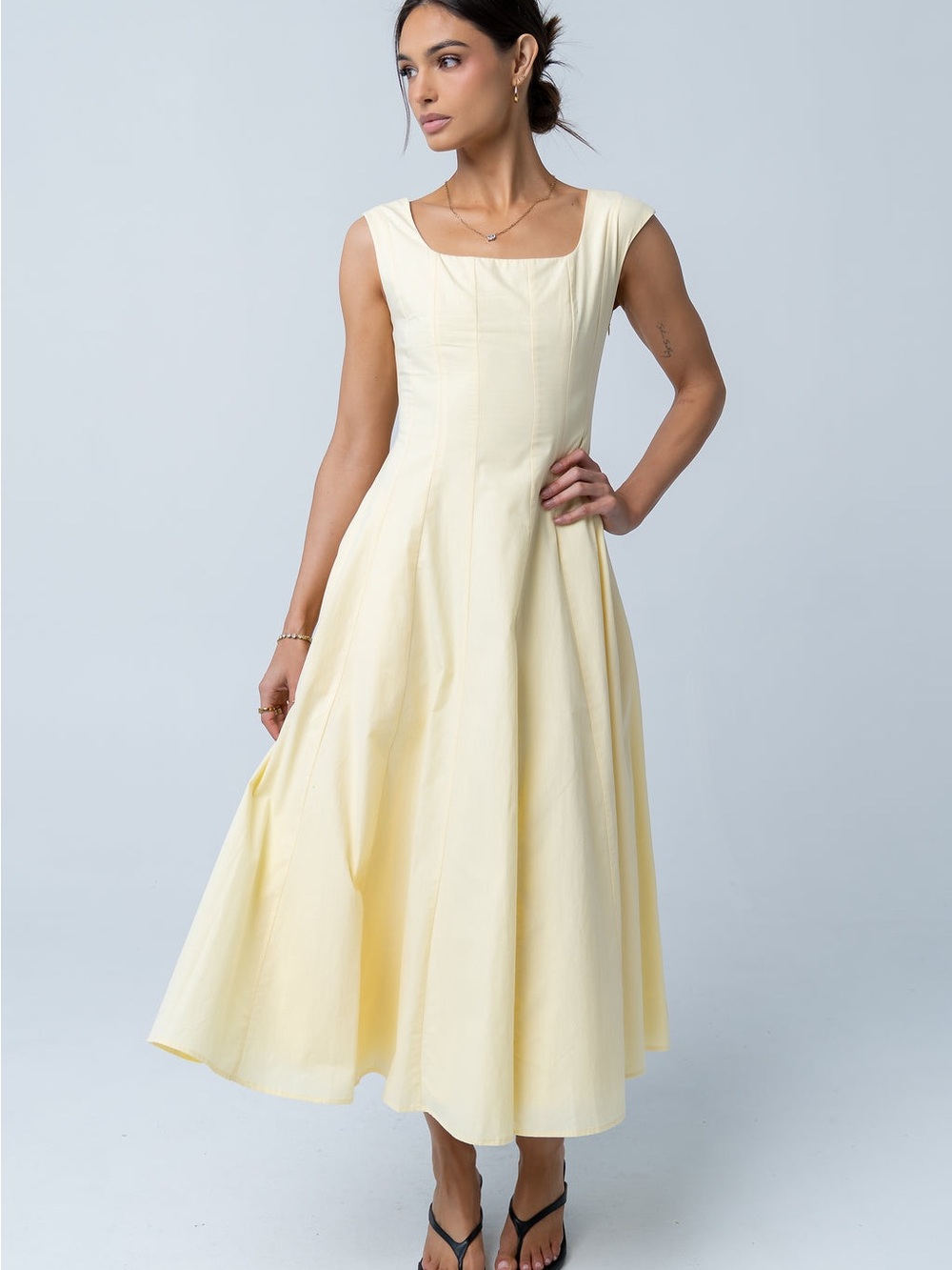 NWT bohme Butter Yellow Square-Neck Midi Dress